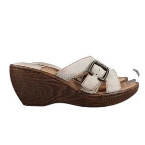 Born Shoes Women 8 Sandal Slide Wedge Leather Fashion Comfort Buckle Strap White